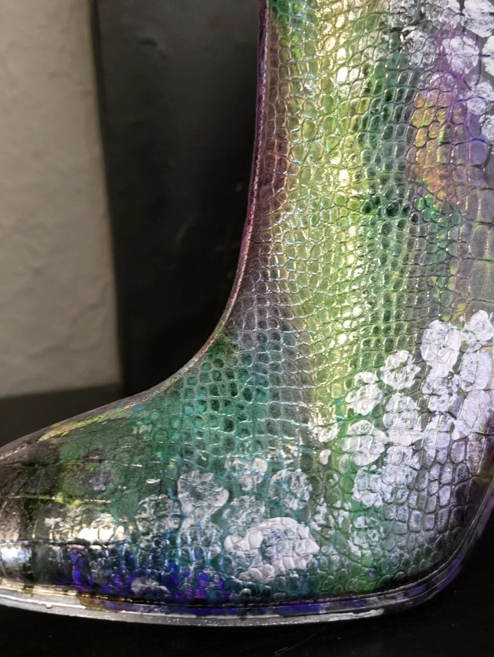 HANDCRAFTED Upcycled Ankle Boots HANDPAINTED Size 9.5 Bootie Snake Print Texture
